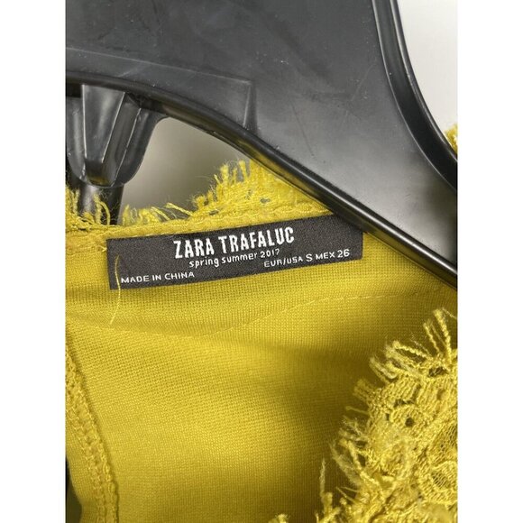 Zara Women Mustard Yellow Green Rope Floral Lace Short Sleeve Shift Dress Size S - Picture 3 of 7